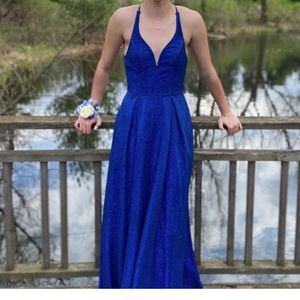 CITY STUDIO Womens Navy Glitter V Neck Maxi Formal Fit + Flare Dress Juniors 3